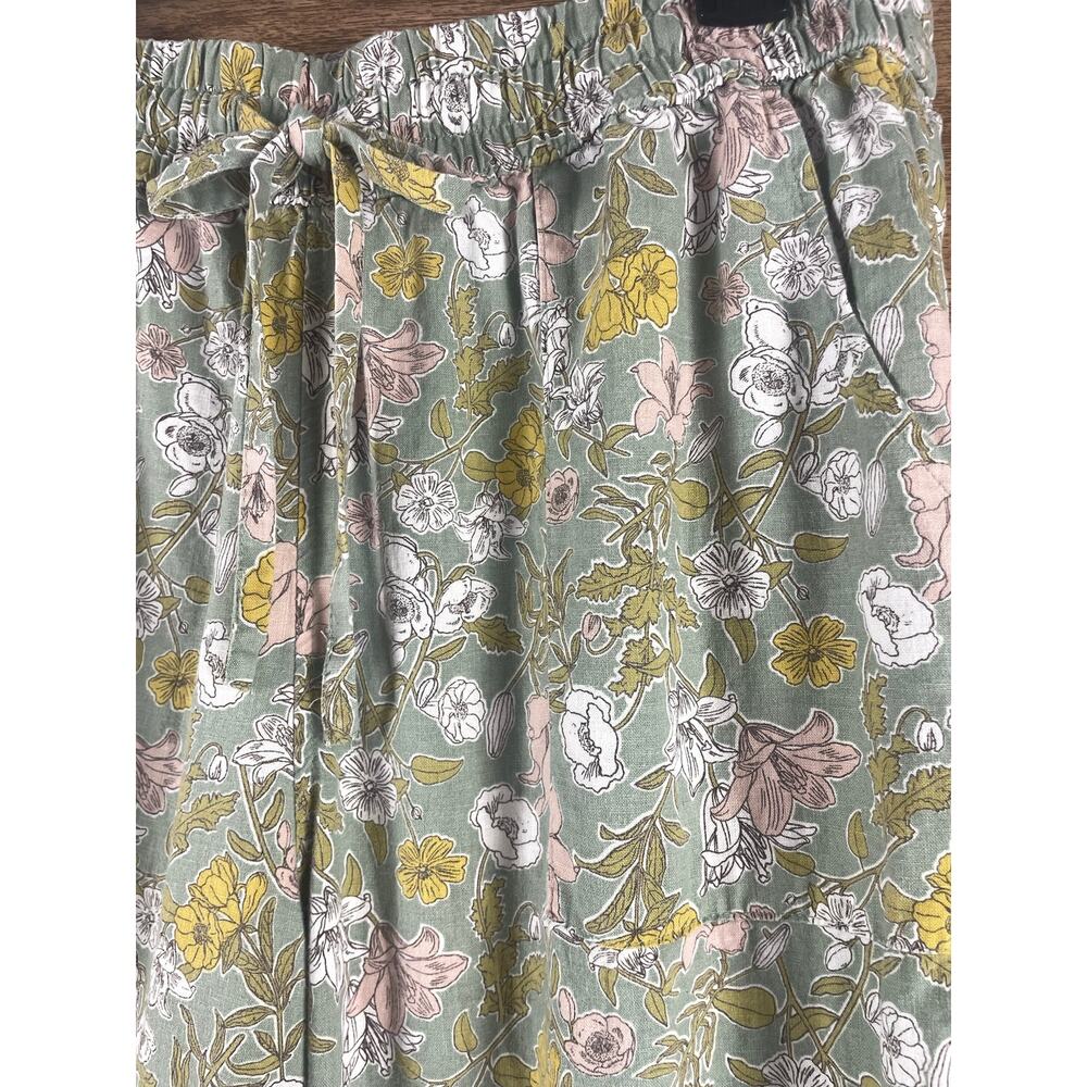 Cynthia Rowley Green Floral Linen Blend Wide Leg Pants Womens Large - Picture 2 of 10
